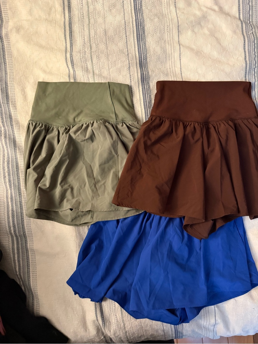 aerie Athletic Skort Trio in Olive, Brown & Royal Blue